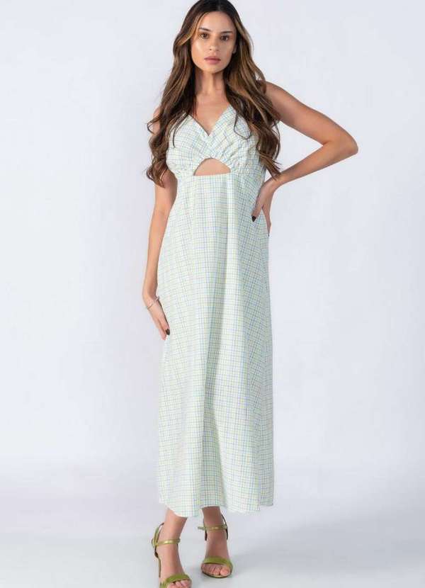 Lamis - Vestido Midi Xadrez Abertura Decote Verde