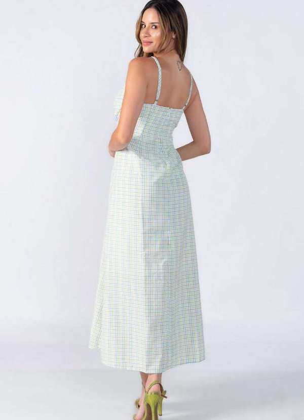 Lamis - Vestido Midi Xadrez Abertura Decote Verde 4