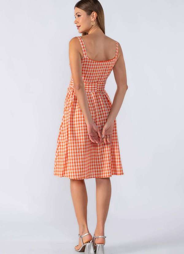 Lamis - Vestido Midi Xadrez com Faixa Laranja 3