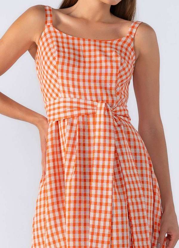 Lamis - Vestido Midi Xadrez com Faixa Laranja 4