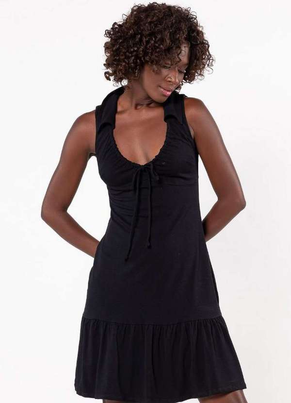 Lamis - Vestido Moletinho com Gola Decote V Preto