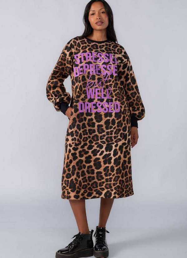 Lamis - Vestido Moletom Longo Animal Print Marrom 2