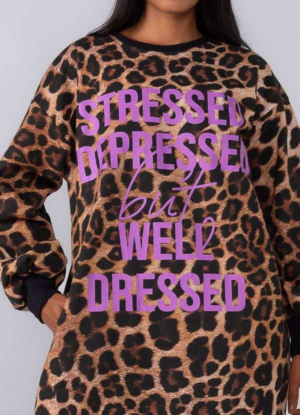 Lamis - Vestido Moletom Longo Animal Print Marrom 3