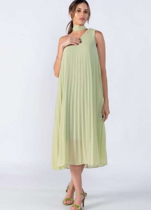 Lamis - Vestido Plissado um Ombro Verde