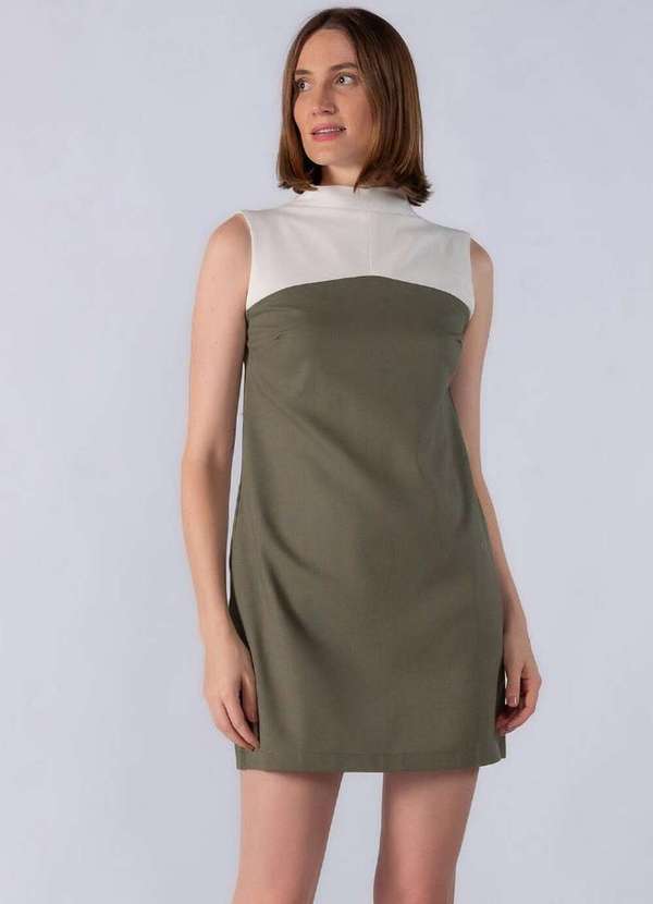 Lamis - Vestido Regata Curto em Linho Bicolor Verde Musgo