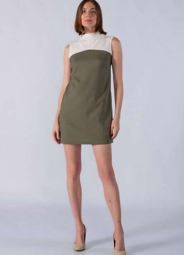 Lamis - Vestido Regata Curto em Linho Bicolor Verde Musgo 2