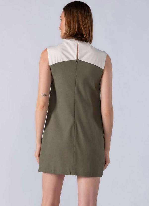 Lamis - Vestido Regata Curto em Linho Bicolor Verde Musgo 3