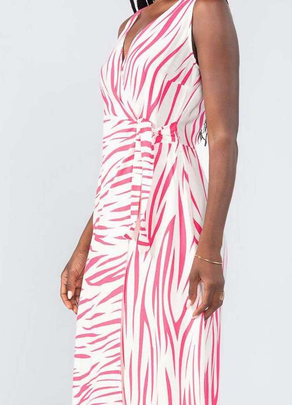 Lamis - Vestido Regata Midi Pareo em Viscose Animal Print Rosa