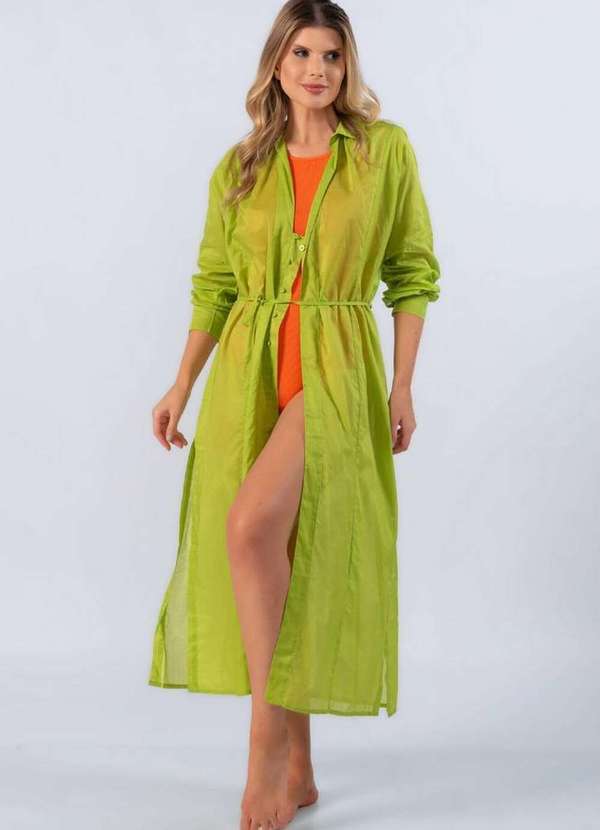 Lamis - Vestido Saida de Praia em Algodao Verde