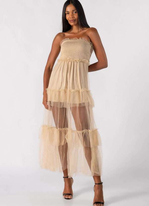 Lamis - Vestido Tomara que Caia com Tule Bege 2