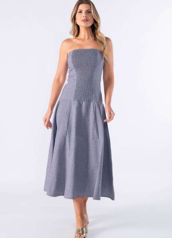 Lamis - Vestido Tomara que Caia Evase Cinza