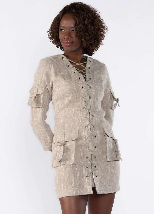 Lamis - Vestido Utilitario com Detalhes em Ilhos Caqui 2