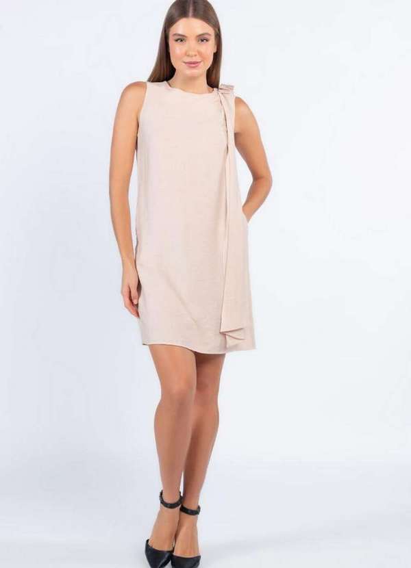 Lamis - Vestido Viscose com Faixa Ombro Bege