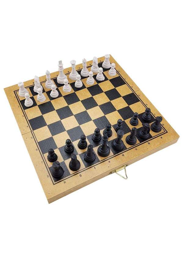 Jogo de xadrez e dama madeira