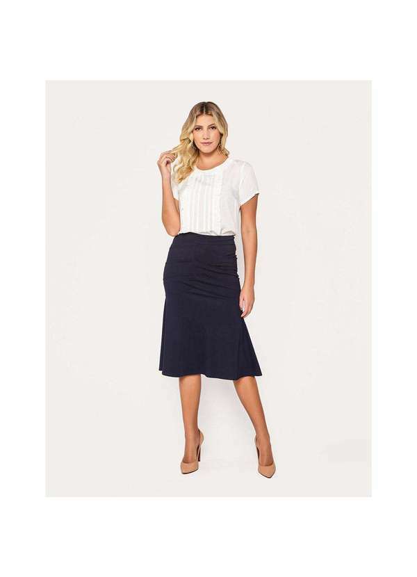 Sunny Days - Blusa com Babado na Frente e Pregas Off White - M Branco