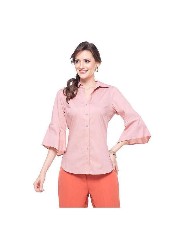 Sunny Days - Camisa Social Manga Flare Rosê - Rose - Gg Rosa