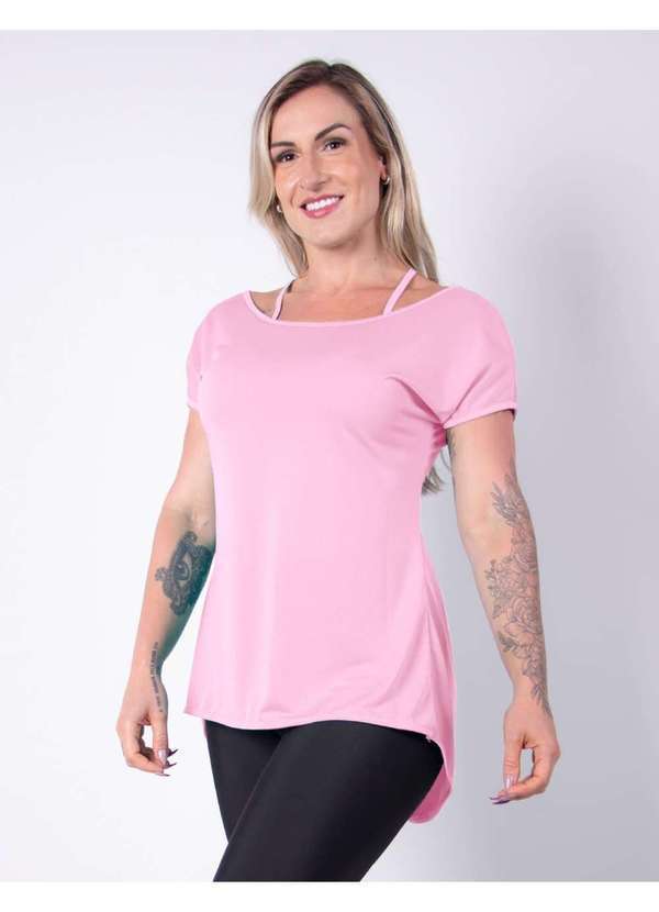 Fitmoda - Blusa Fitness com Manguinhas em Dry Fit Seca Rapido Rosa