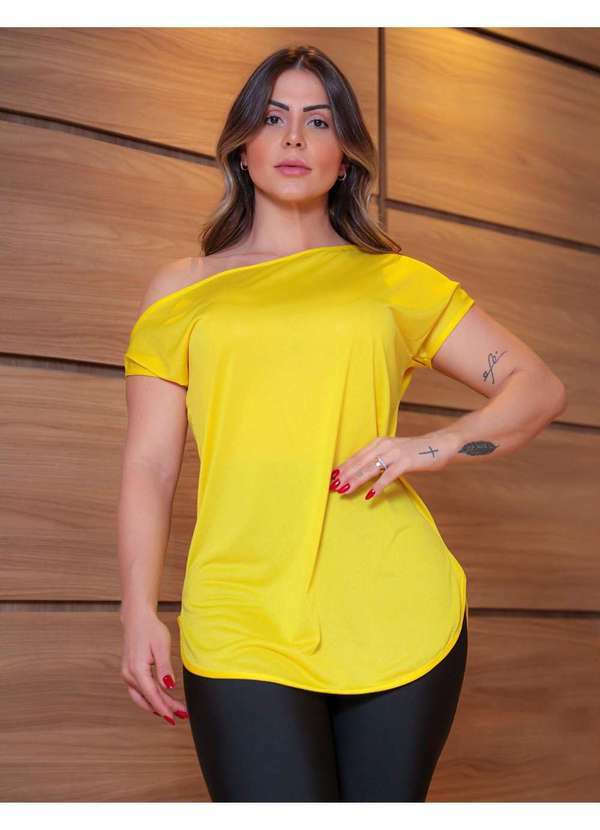 Fitmoda - Blusinha de Academia Fitness Feminina Ombro So Dry Fit Amarelo