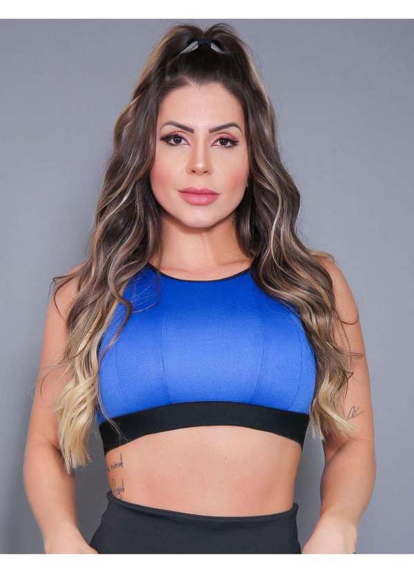 Fitmoda - Cropped Dry Fit Feminino Running sem Bojo Azul
