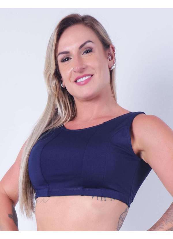 Fitmoda - Cropped Feminino Basico sem Bojo Fitness Azul