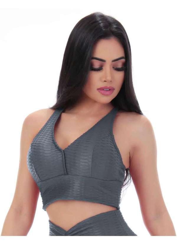 Fitmoda - Cropped Fitness em Cirre 3d com Bojo Removivel Cinza