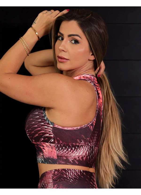 Fitmoda - Cropped Fitness Estampado com Bojo Removivel Rosa 3