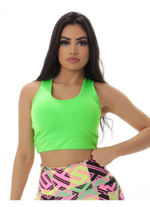 Fitmoda - Cropped Neon sem Bojo com Decote Vazado nas Costas Verde