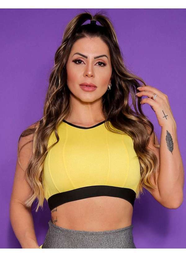 Fitmoda - Cropped Running Fitness em Dry Fit sem Bojo Amarelo