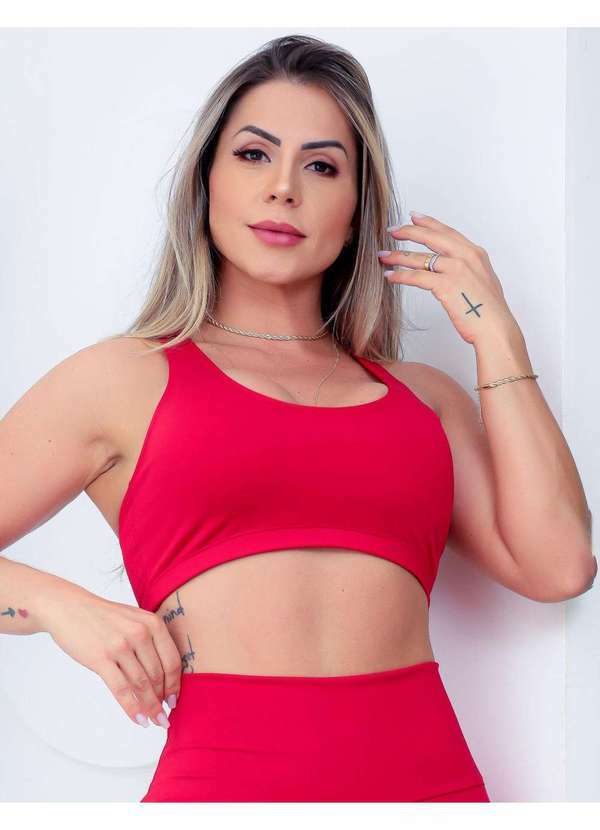 Fitmoda - Cropped Top Feminino Esportivo com Bojo Removivel Vermelho