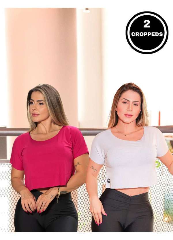 Fitmoda - Kit 2 Blusa Cropped Basico Feminino Fitness Academia Multicores