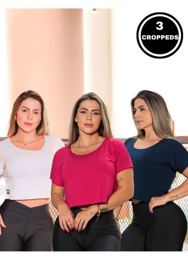 Fitmoda - Kit 3 Croppeds Tops Versateis Feminino Fitness e Casual Multicores