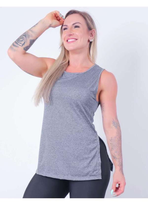 Regata Feminina Em Dry Fit Fitness Furadinho Cinza Fitmoda