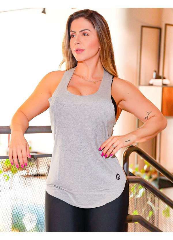Fitmoda - Regata Fitness Camiseta Feminina Nadador para Academia Cinza
