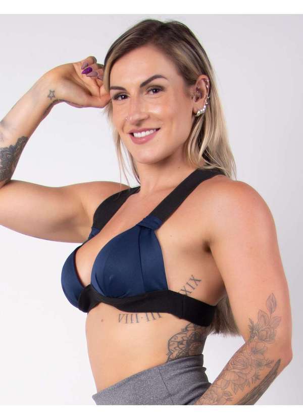 Fitmoda - Top Basico Fitness com Bojo em Dry Fit Azul 2