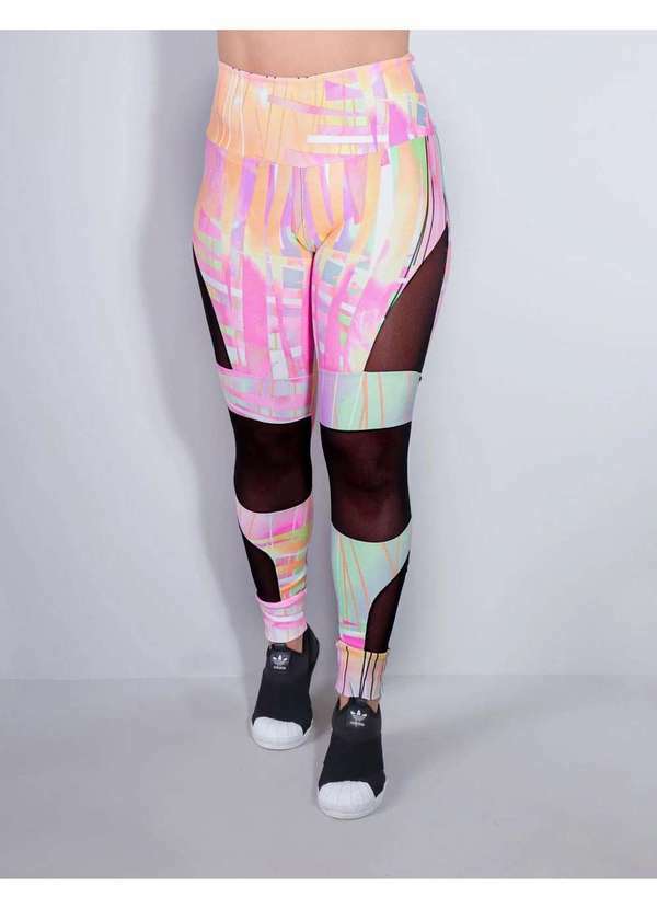 Fitmoda - Calca Feminina Legging Estampada com Tule Estampado