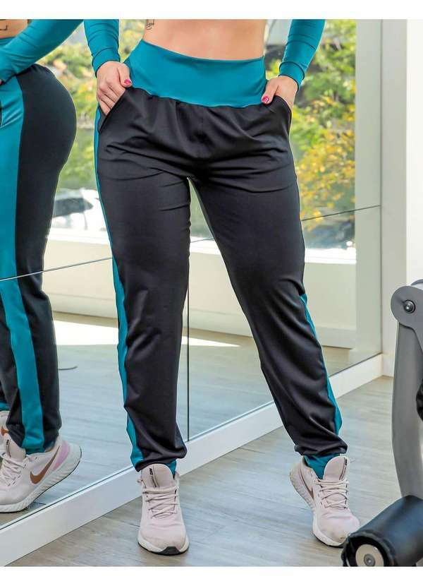 Fitmoda - Calca Fitness Feminina Jogger com Bolsos Laterais Preto