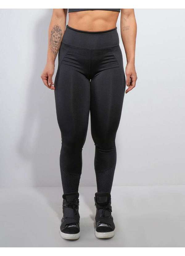 Fitmoda - Calca Legging com Recortes em Tela de Poliamida Preto
