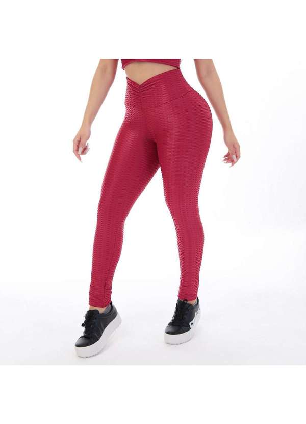 Fitmoda - Calca Legging Texturizada 3d Empina Bumbum em Cirre Vermelho