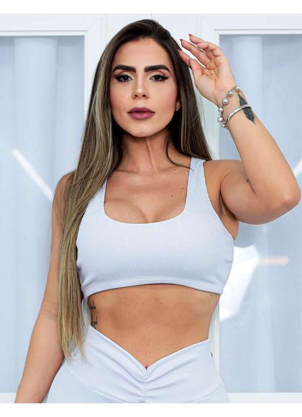 Fitmoda - Top Fitness em Poliamida Texturizada Estilo Nadador Branco