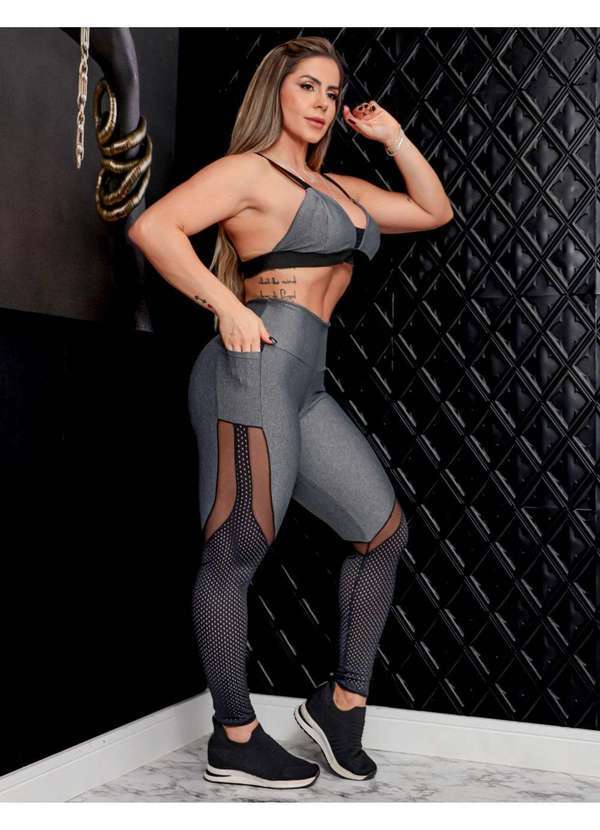 Fitmoda - Conjunto Feminino Fitness com Calca Legging e Top com Bojo Preto