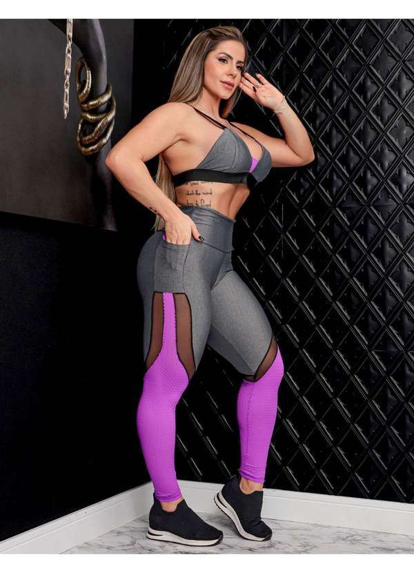 Fitmoda - Conjunto Fitness com Calca Legging e Top com Recortes Roxo