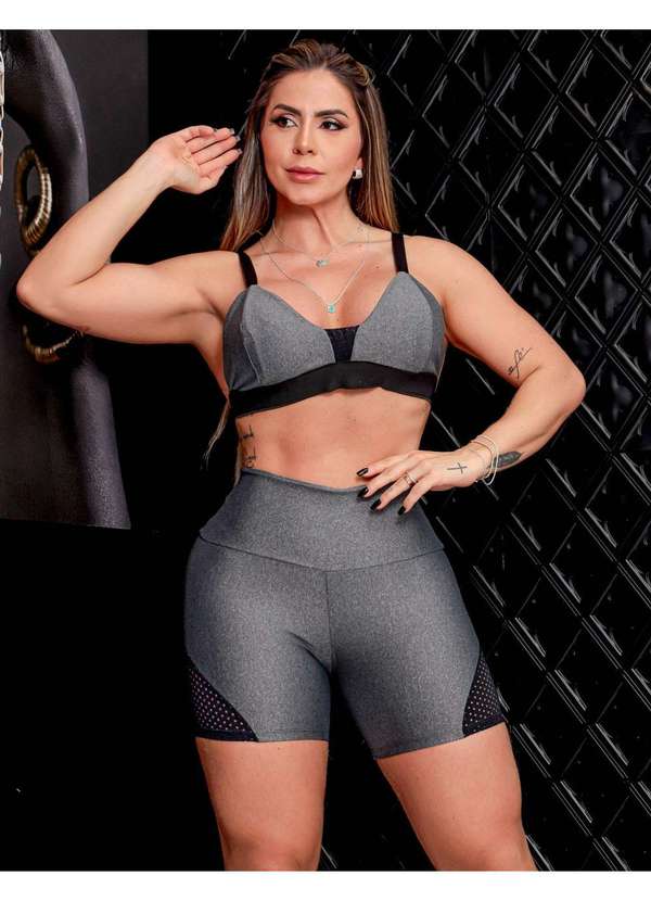 Fitmoda - Conjunto Fitness com Cropped com Bojo Removivel e Short Cinza 5