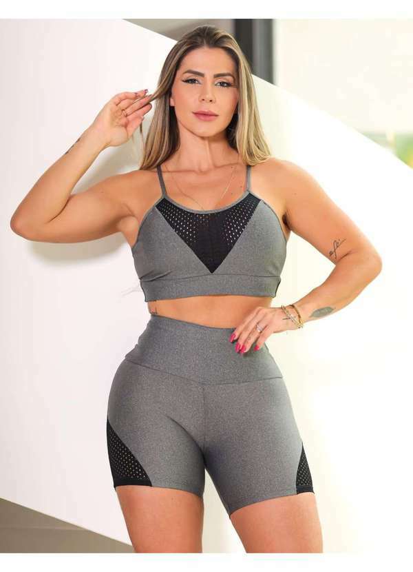 Fitmoda - Conjunto Fitness com Recortes em Tela Short e Cropped Multicores