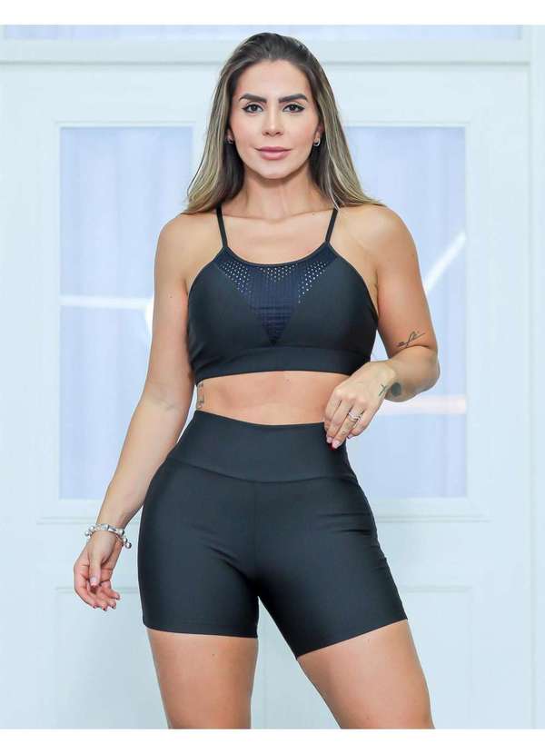 Fitmoda - Conjunto Fitness com Short com Tela e Top com Bojo Preto