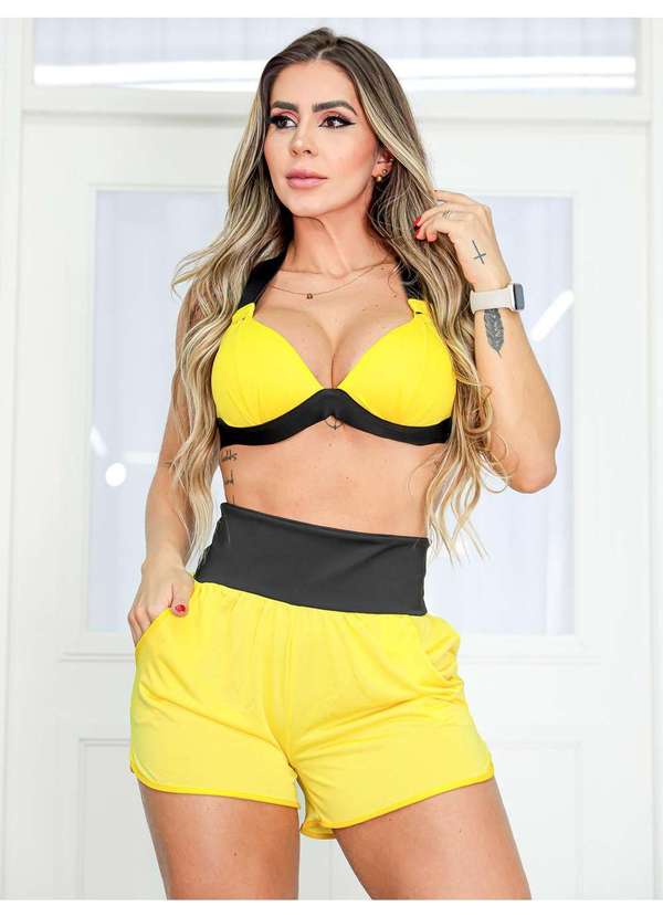 Fitmoda - Conjunto Fitness em Dry Fit com Top e Short com Bolso Multicores
