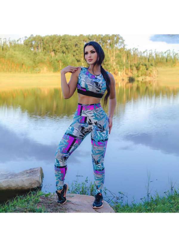 Fitmoda - Conjunto Fitness Estampado com Calca Legging e Cropped Estampado