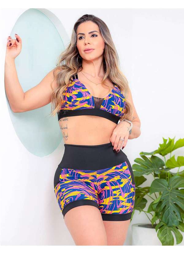Fitmoda - Conjunto Fitness Estampado Short com Bolsos e Top com Bojo Estampado 3
