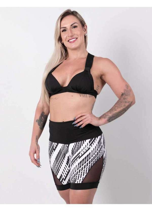 Fitmoda - Conjunto Fitness Short Estampado com Recortes em Tela e Top Estampado