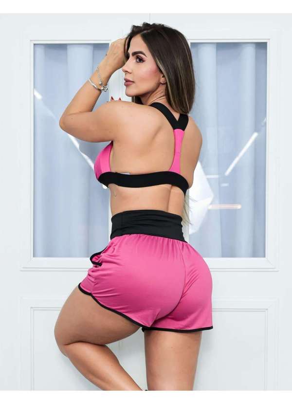 Fitmoda - Conjunto Fitness Top com Bojo e Short com Bolsos Laterais Multicores 2