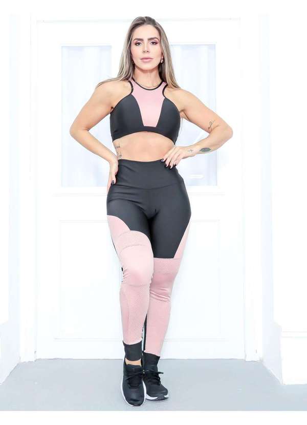 Fitmoda - Conjunto Fitness Top e Legging com Recortes para Academia Rosa 4